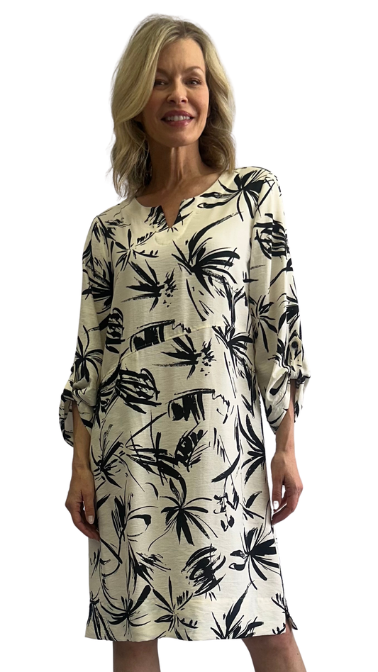 Notch Neck Lightweight Loose Fit 3/4 Roll-Up Sleeve Dress. Style SW207400