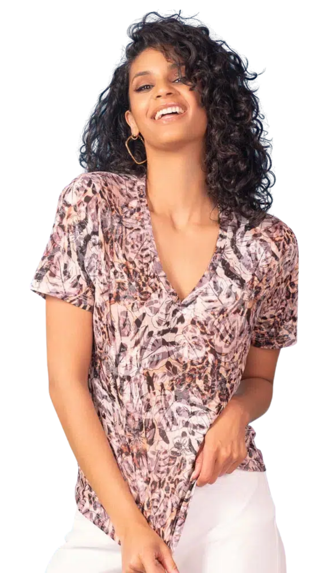 See-Through Lightweight Floral & Cheetah Print Top. Style ALS47309