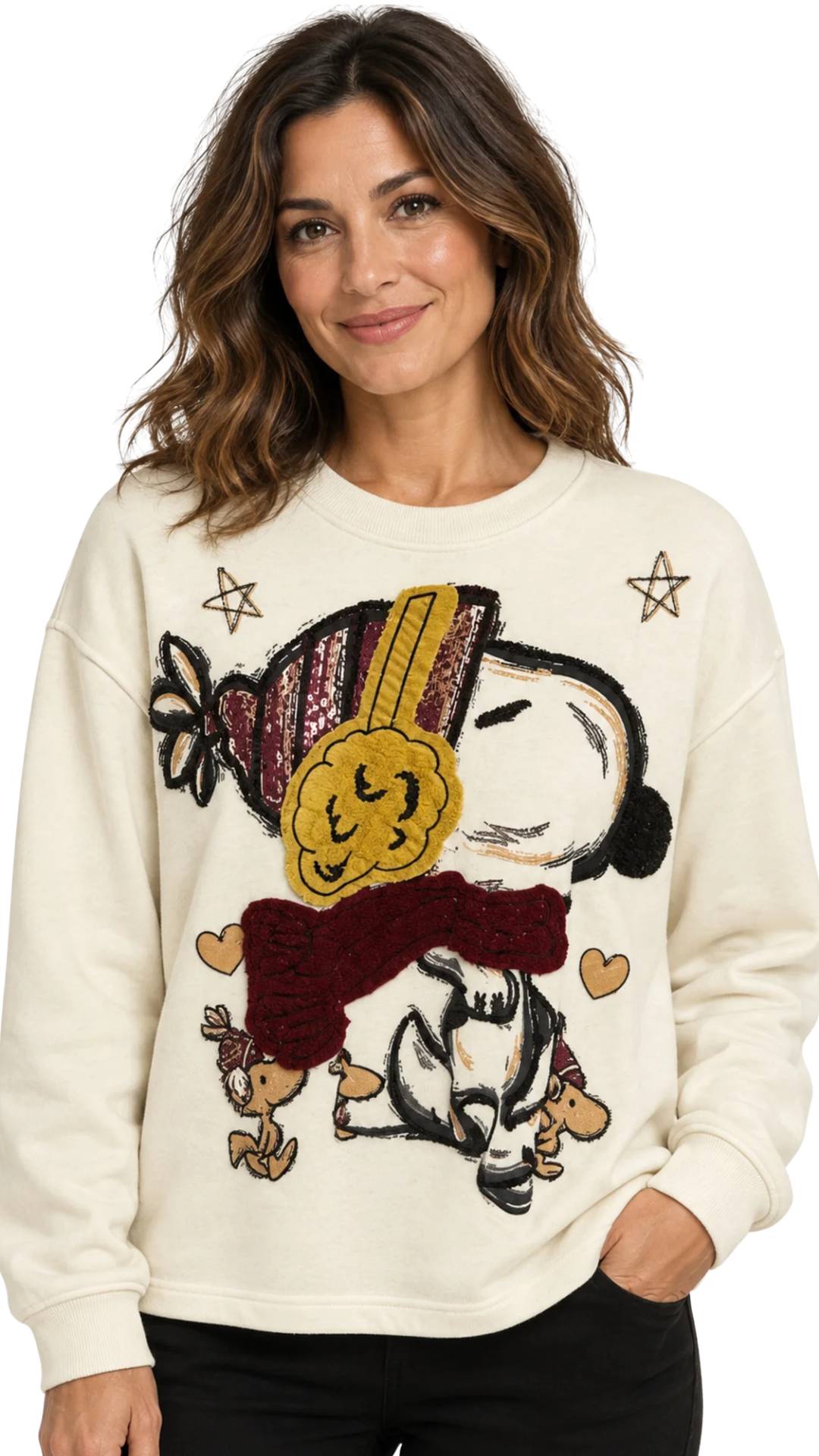 Woodstock Snoopy Front Applique & Sequin Sweatshirt. Style FS262C105