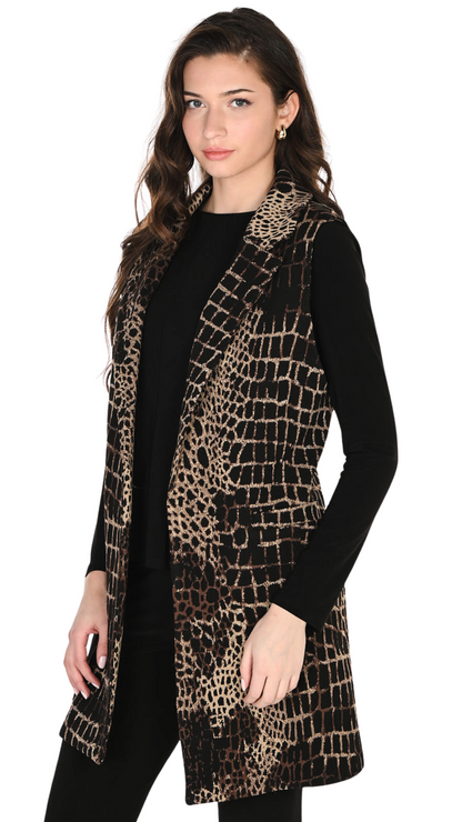 Fold-Over Lapels Animal Print Long Length Vest. Style FL263214
