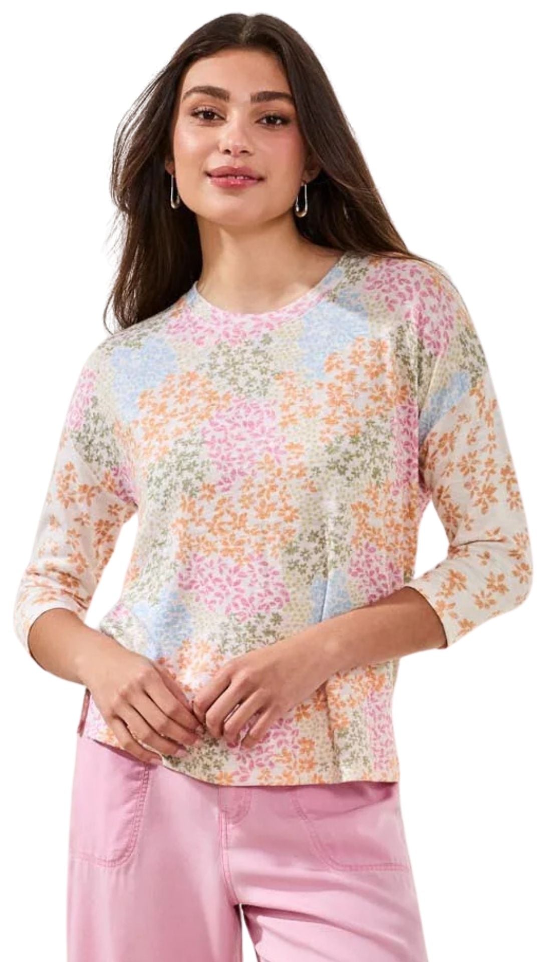 Floral Print 3/4 Sleeve Crew Neck Top. Style TR6124O-1619