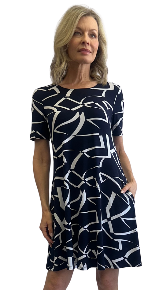 Round Neck Short Sleeve Geometric Print Dress. Style SW207248
