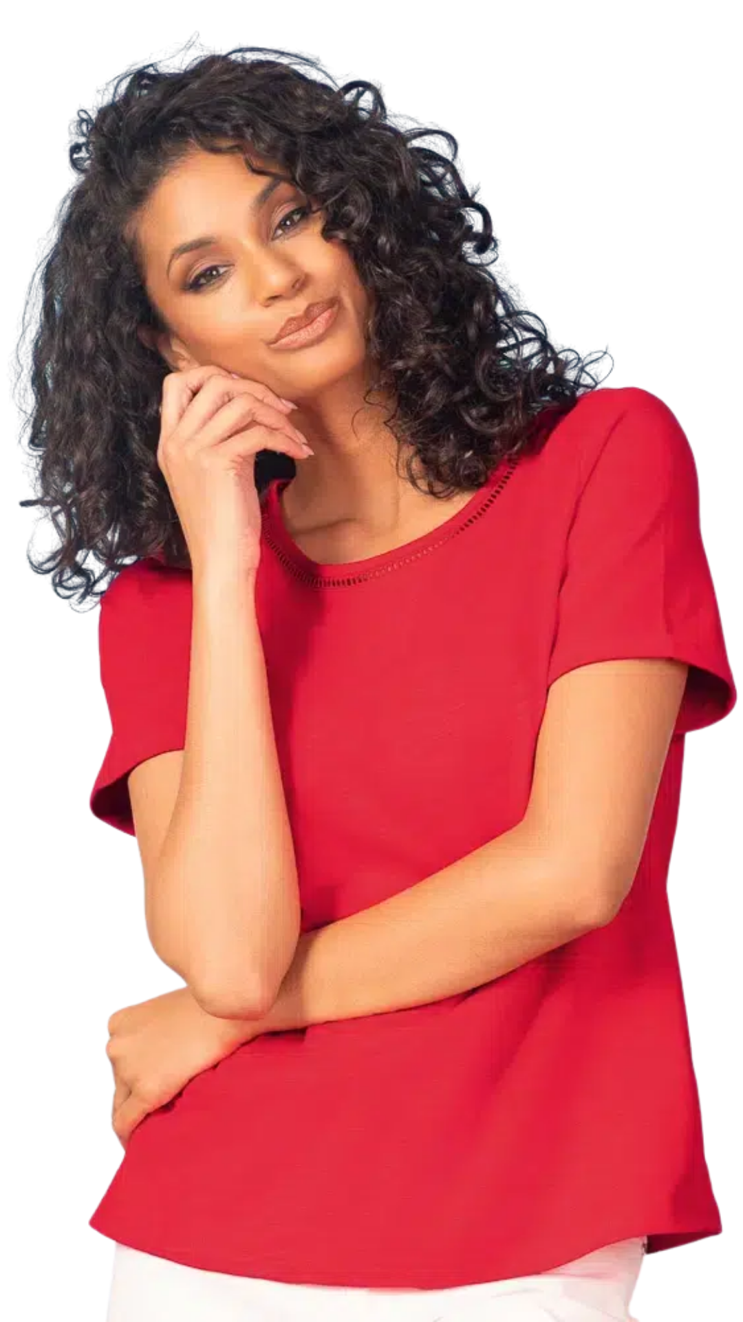 Round Neck Ladder Stitch Short Sleeve Top. Style ALS47332