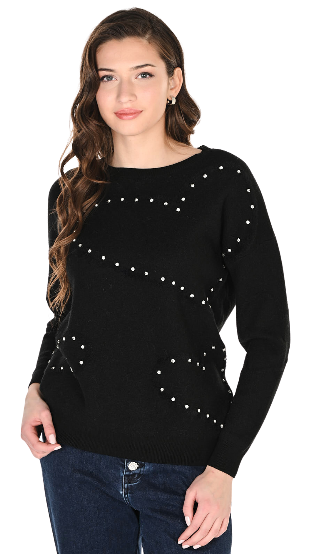 Crew Neck Jewel Hearts Pullover. Style FL263755