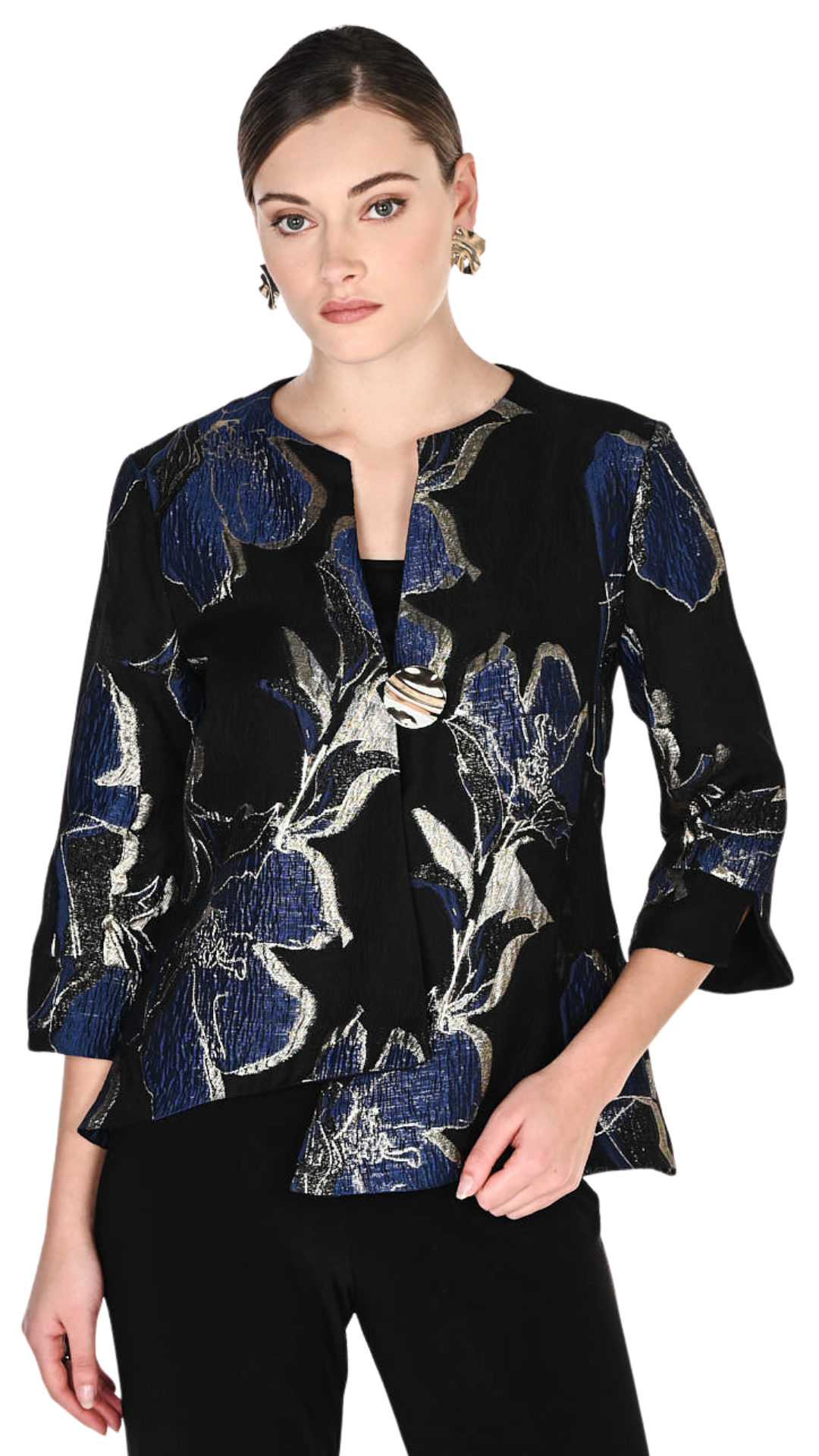 Floral Weave Swing Statement Button Jacket. Style FL269240