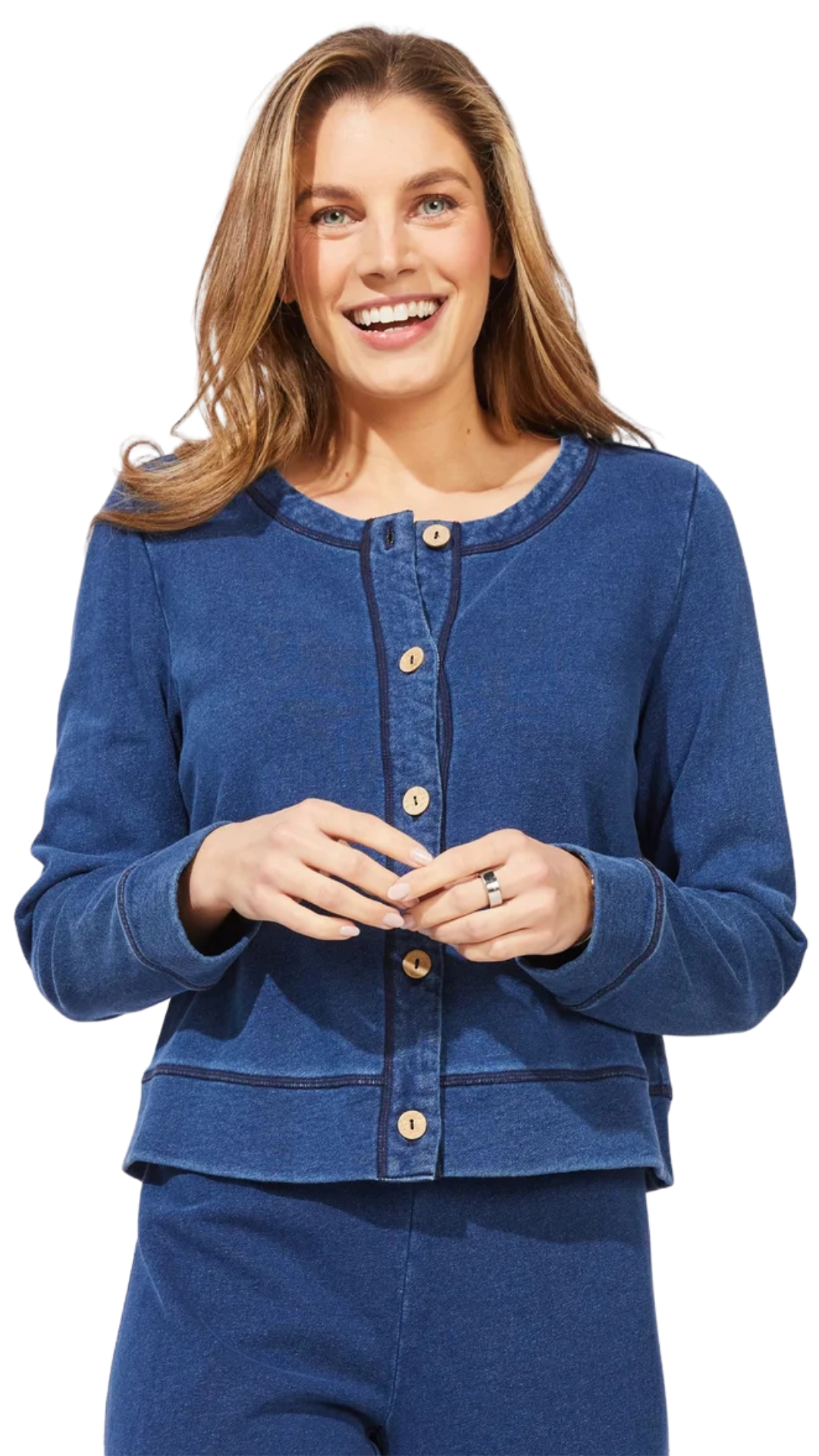 Colour Washed Terry Cropped Button Front Cardigan. Style ESC28092