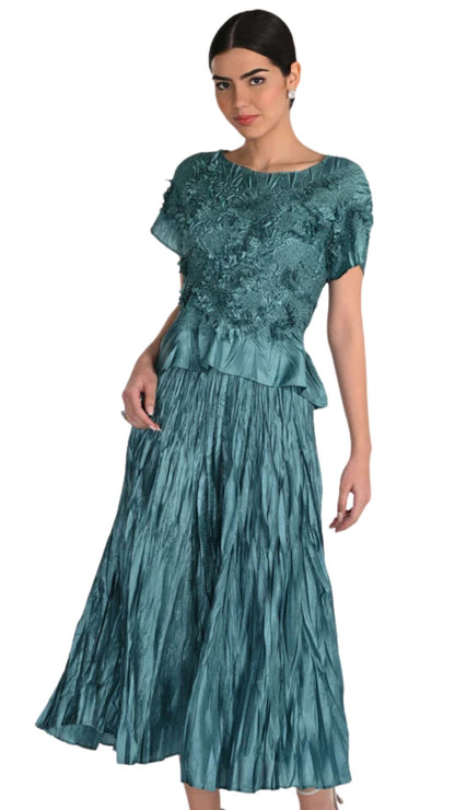 Silk Pleated & Textured Fabric Two Piece Set. Style FL268521