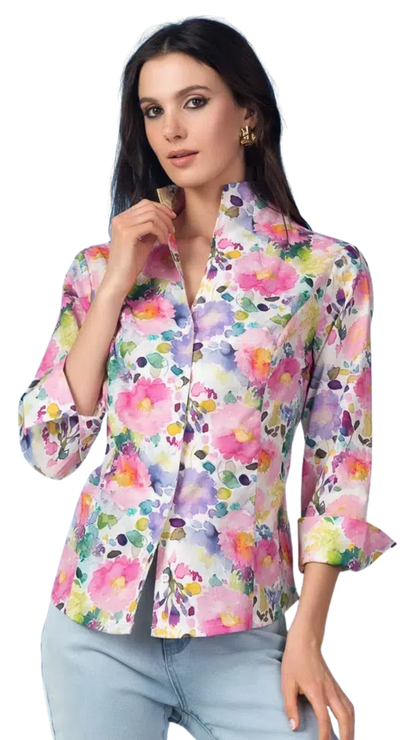 Floral Print Button Front Blouse. Style ALS47358