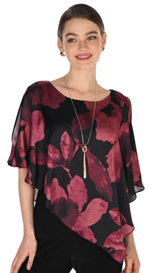 Chiffon Poncho Floral Overlay Top. Style FL269266