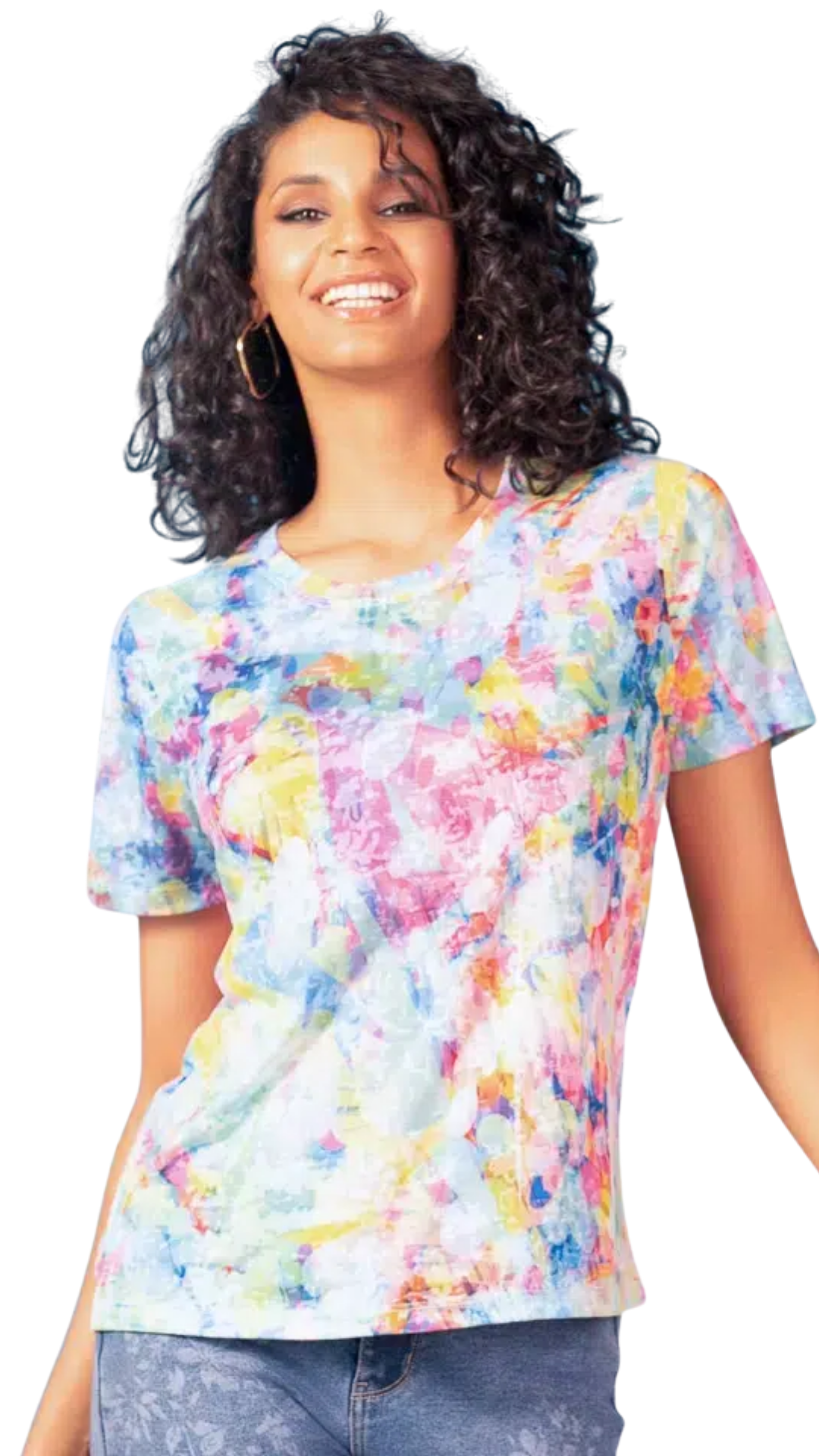 See-Through Lightweight Rainbow Spots Print Top. Style ALS47363