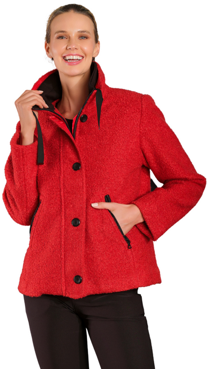 Double Collar Button & Zip Front Boucle Jacket. Style DOLC76800