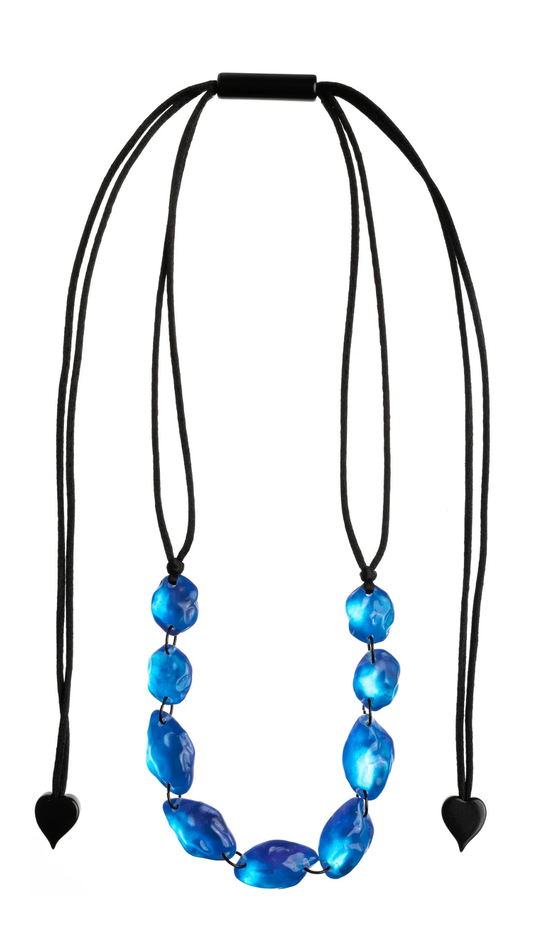 Gemma Collection - Multi Shaped Blue Beads Necklace. Style 3450102BLUEQ09