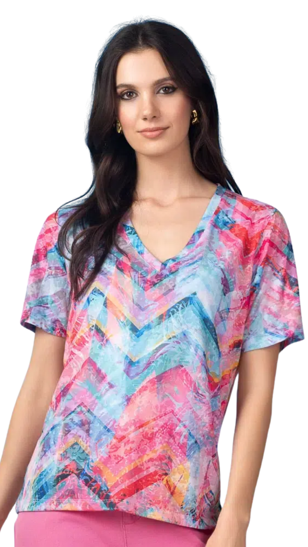 Zig Zag Print V-Neckline Short Sleeve Top. Style ALS47387