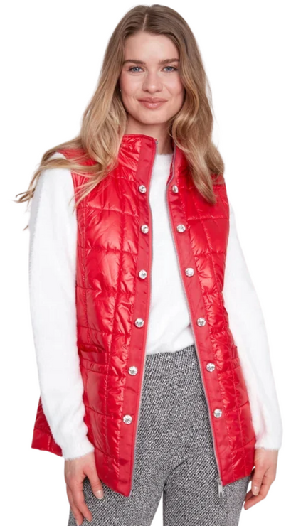 Jewel Statement Buttons Quilted Vest. Style REN3907L-E3034
