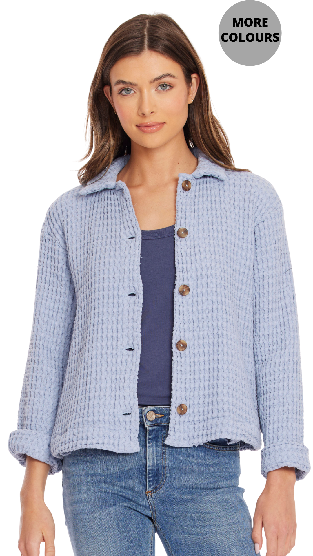 Waffle Knit Button Up Long Sleeve Jacket. Style MO47F-10495