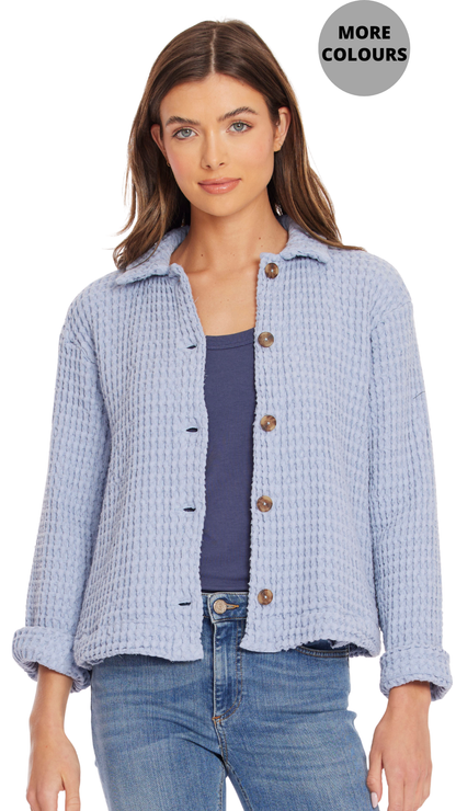 Waffle Knit Button Up Long Sleeve Jacket. Style MO47F-10495