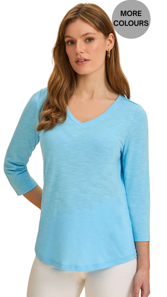 3/4 Sleeve V-Neck Solid Colour Top. Style FD3119476