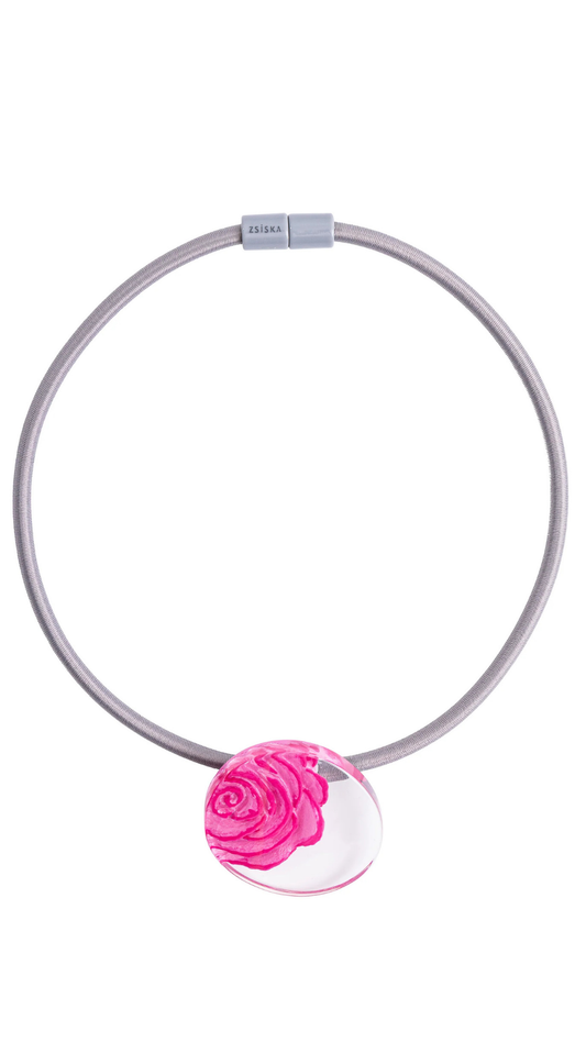 Rosette Collection - Circular Pink Rose Detail Pendant Necklace. Style 3460150PINKQ01