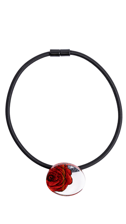Rosette Collection - Circular Red Rose Detail Pendant Necklace. Style 3460150REDDQ01