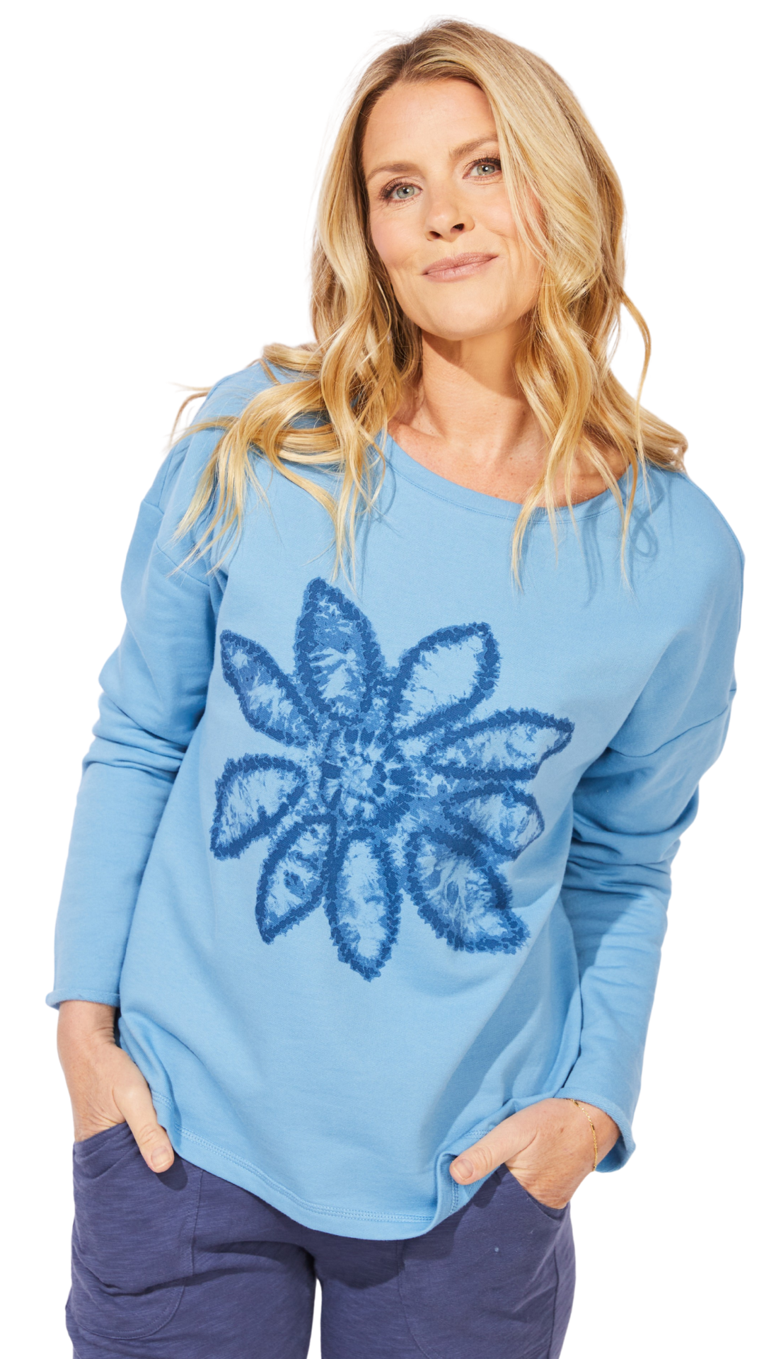 Flower Design Round Neck Long Sleeve Pull-Over. Style ESC44801