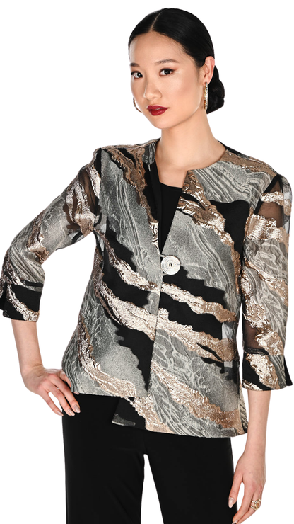 Abstract Weave Statement Button Swing Jacket. Style FL269368