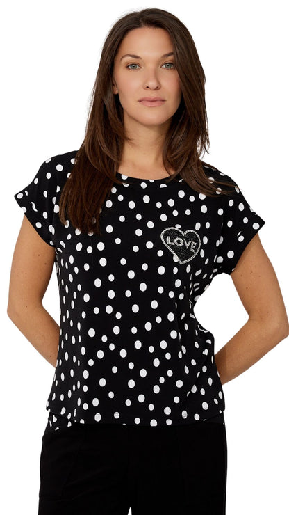 Polka Dot Rhinestone "Love" Heart Detail Top. Style FL266102