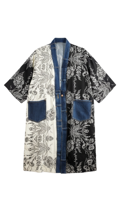 Printed Fabric Open Front Long Length. Style SHNP5211