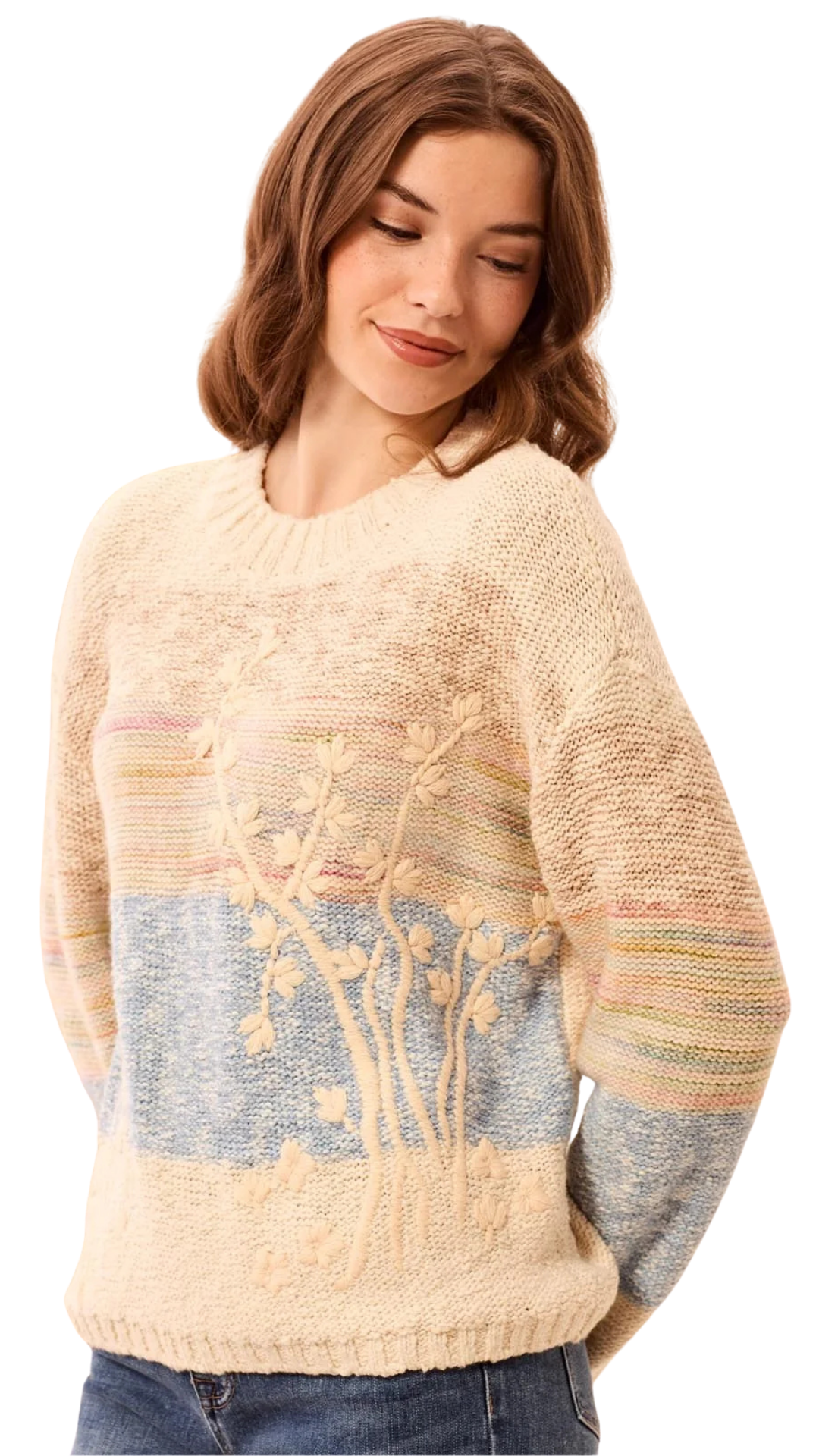 Novelty Knit Embroidered Long Sleeve Sweater. Style TR3194O-8495