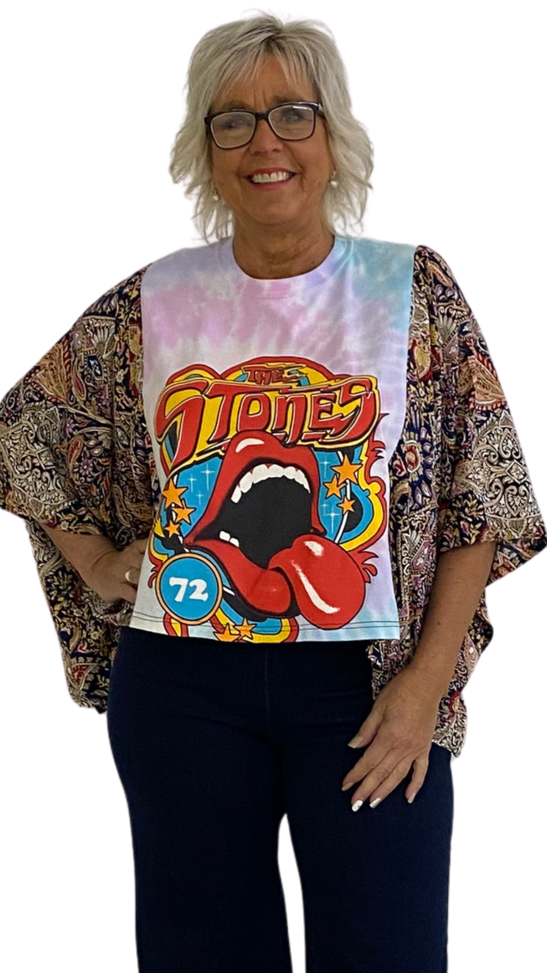 Rolling Stones Band Poncho Printed Sleeves Top. Style SHNP5512