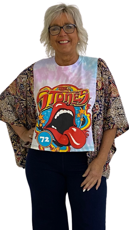 Rolling Stones Band Poncho Printed Sleeves Top. Style SHNP5512