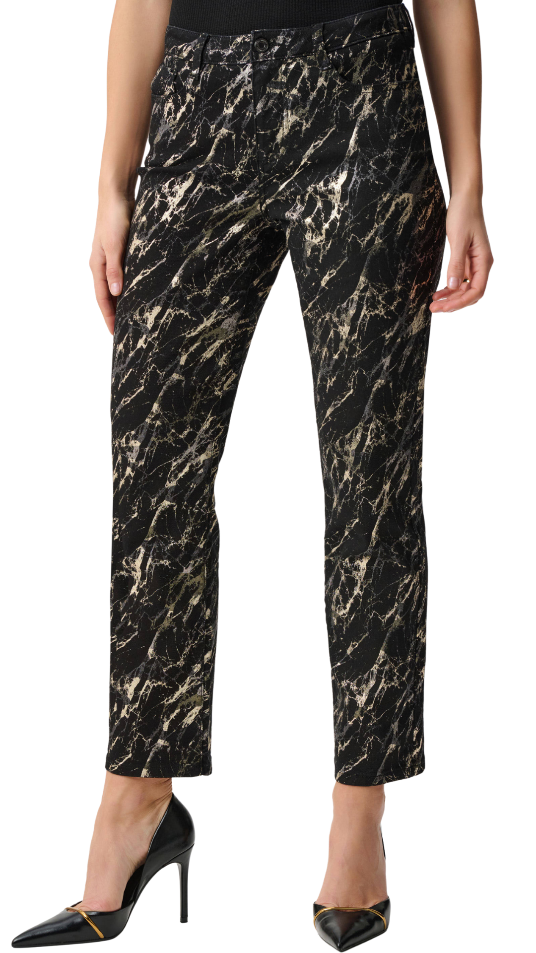 Stretch Denim Abstract Print Straight Leg Jeans. Style JR263972