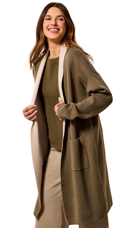 Open Front Patch Pockets Coatigan. Style TR1523O-3115
