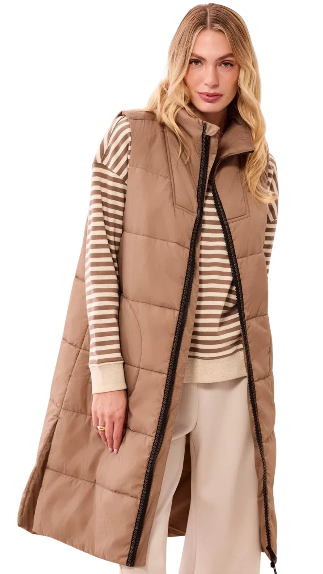 Long Zip-Front Quilted Vest. Style TR2314O-3823