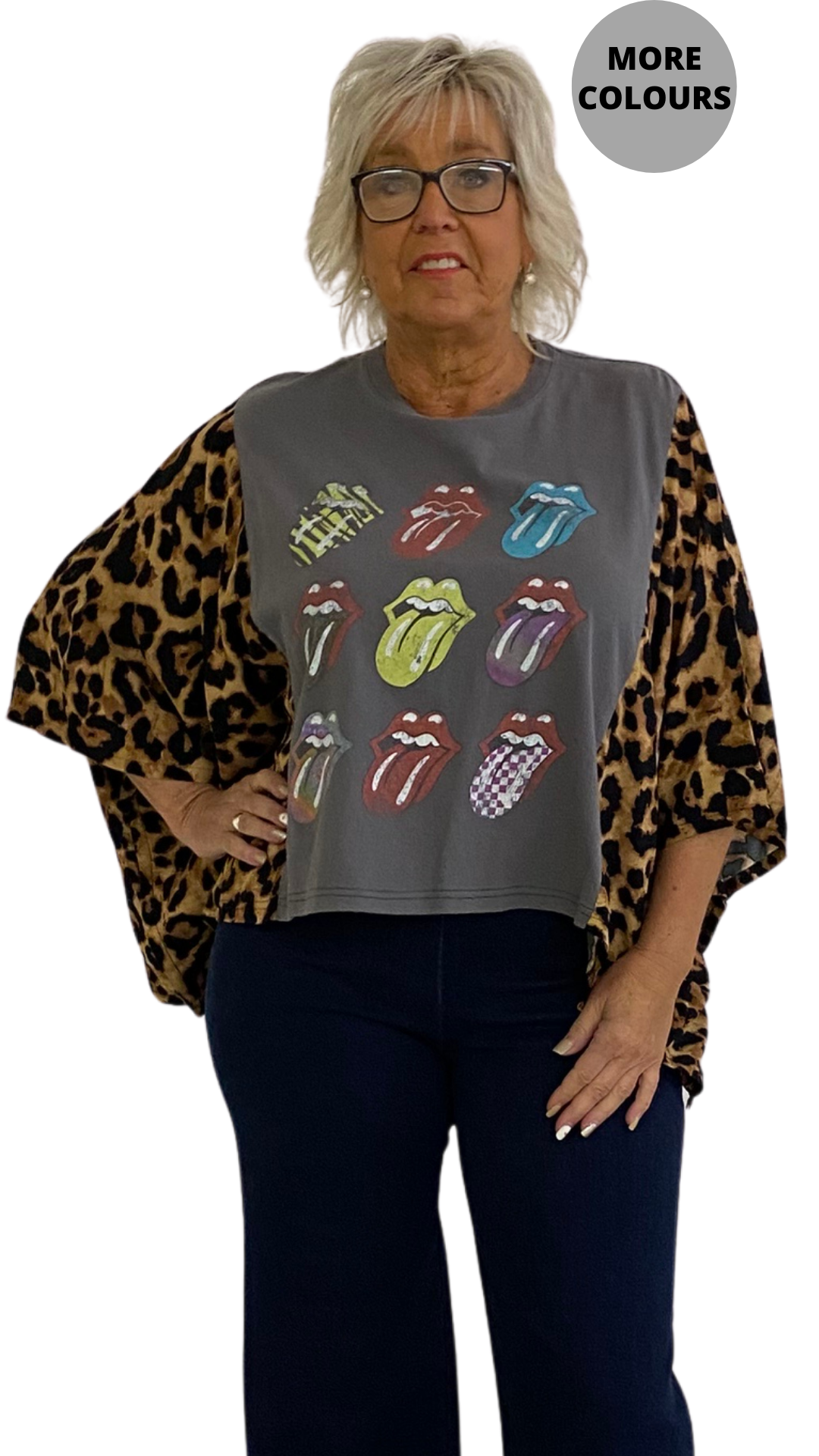Rolling Stones Band Poncho Printed Sleeves Top. Style SHNP5512