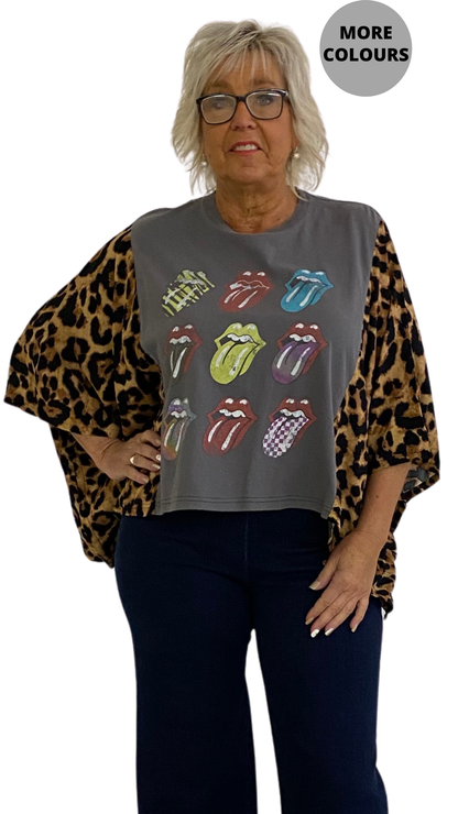 Rolling Stones Band Poncho Printed Sleeves Top. Style SHNP5512