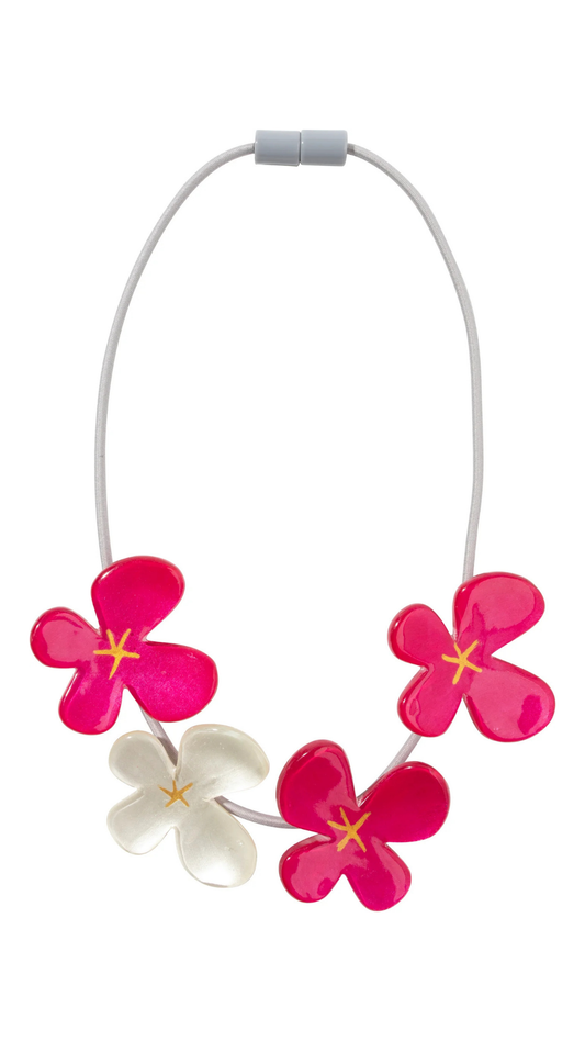 Hanna Collection - Four Flower Shaped Pendants Silver & Pink Necklace. Style 5450151PINKQ04