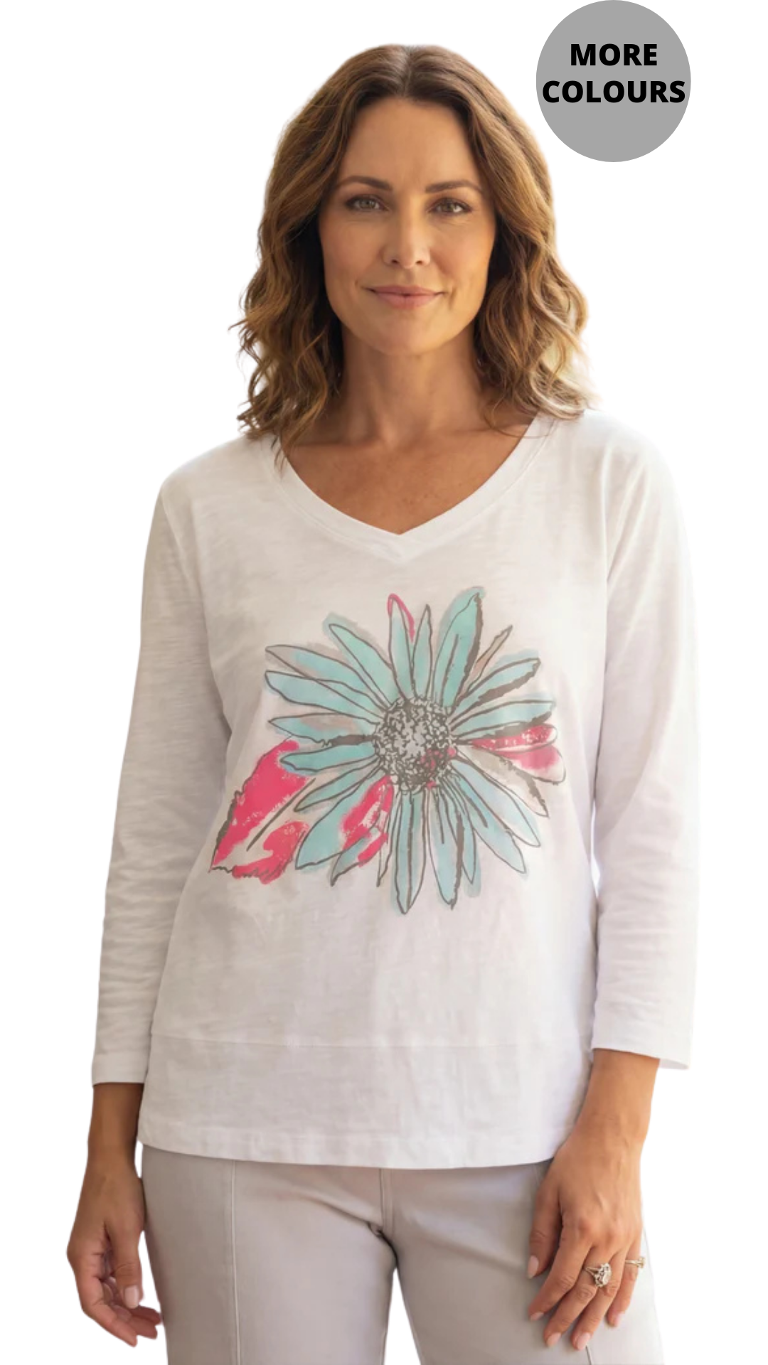 V-Neck Daisy Print 3/4 Sleeve Top. Style ESC52641