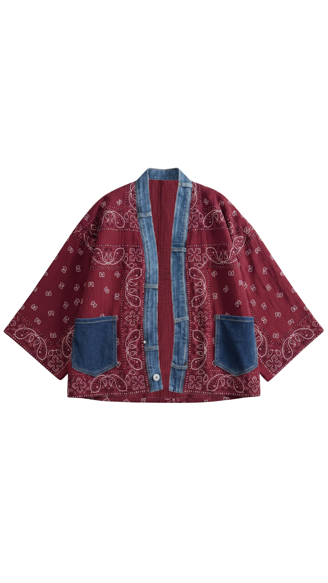 Bandana Print Denim Trim Cardigan. Style SHNP5755