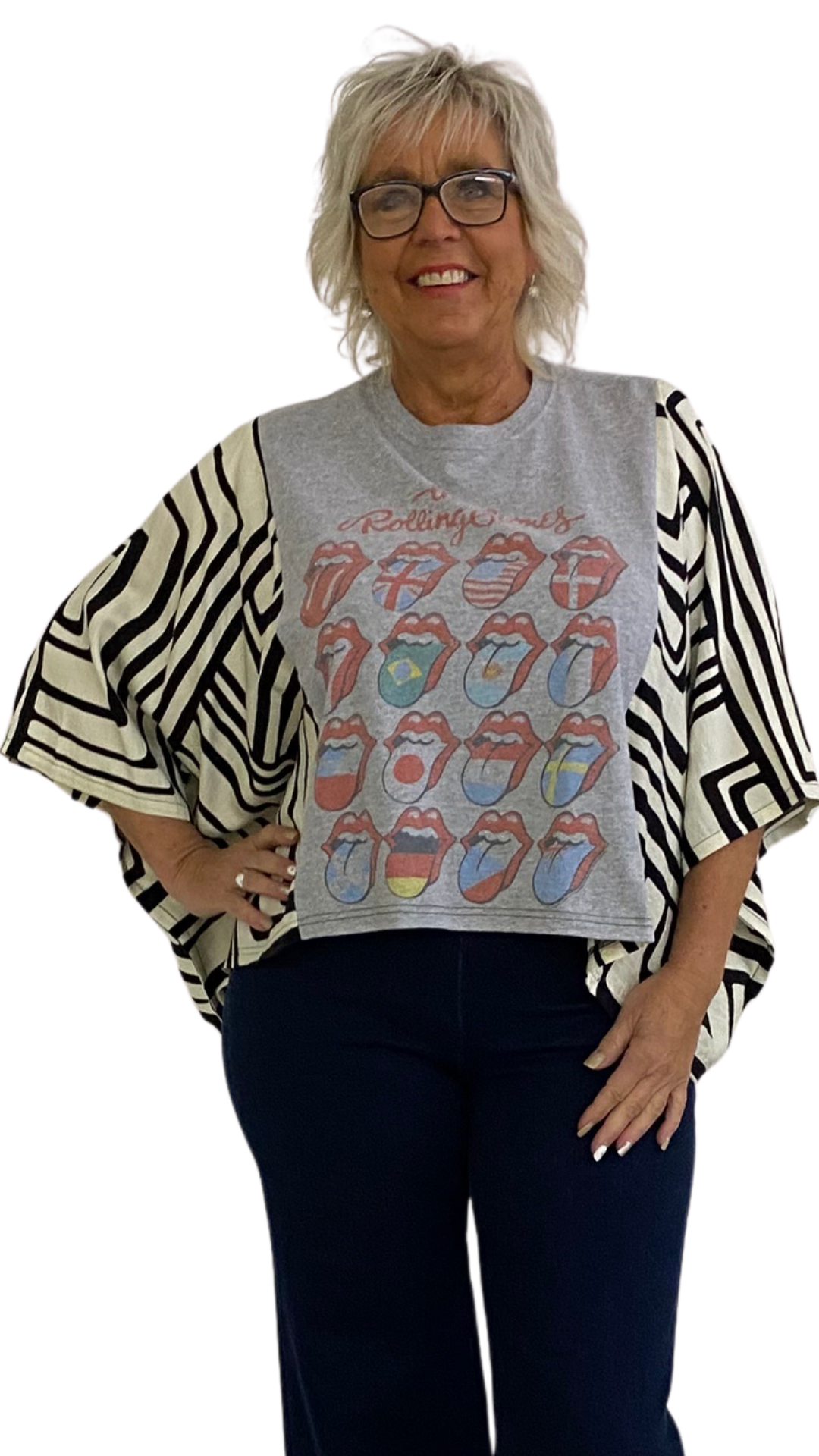 Rolling Stones Band Poncho Printed Sleeves Top. Style SHNP5512
