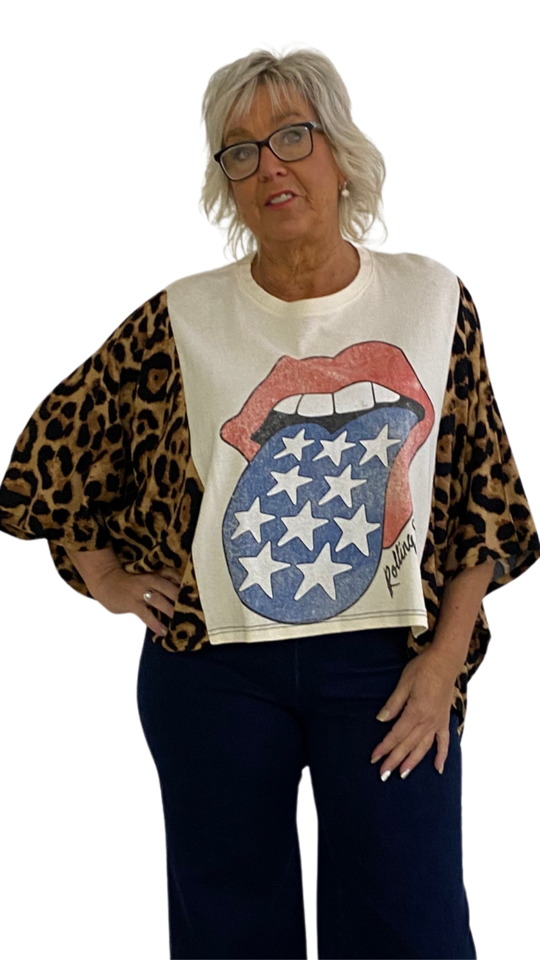 Rolling Stones Band Poncho Printed Sleeves Top. Style SHNP5512