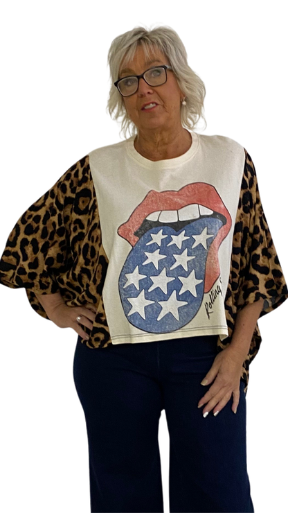 Rolling Stones Band Poncho Printed Sleeves Top. Style SHNP5512