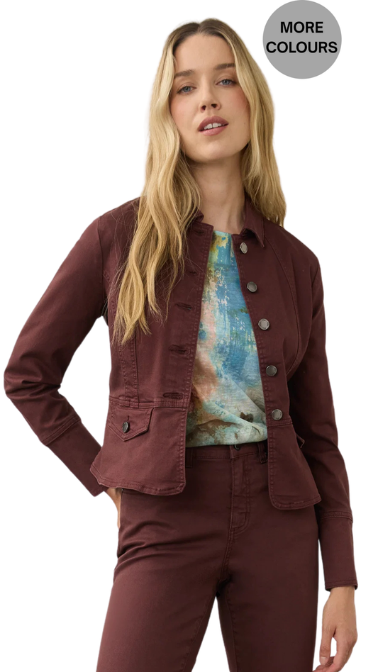 Button Front Contoured Waist Utility Jacket. Style FD10022511
