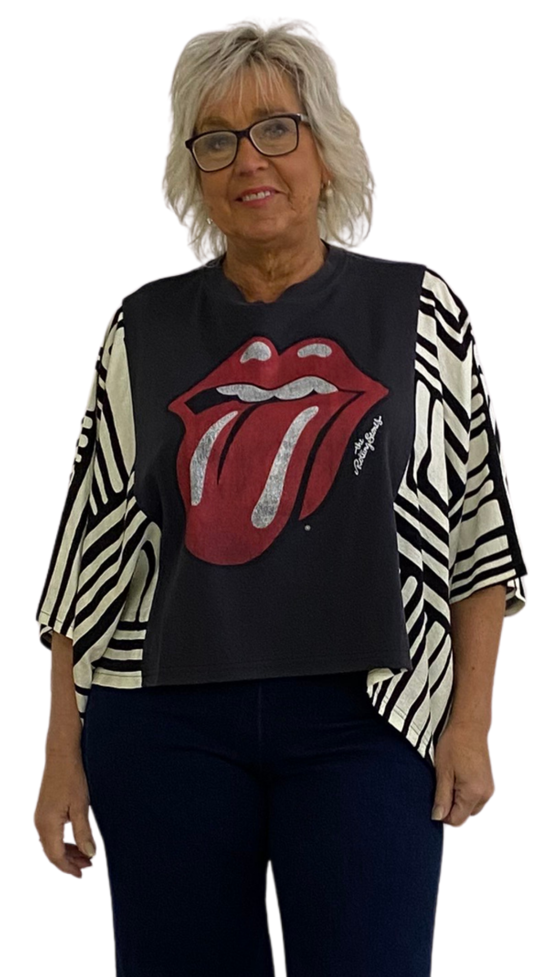 Rolling Stones Band Poncho Printed Sleeves Top. Style SHNP5512