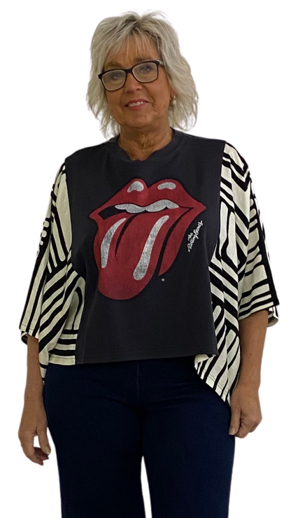 Rolling Stones Band Poncho Printed Sleeves Top. Style SHNP5512
