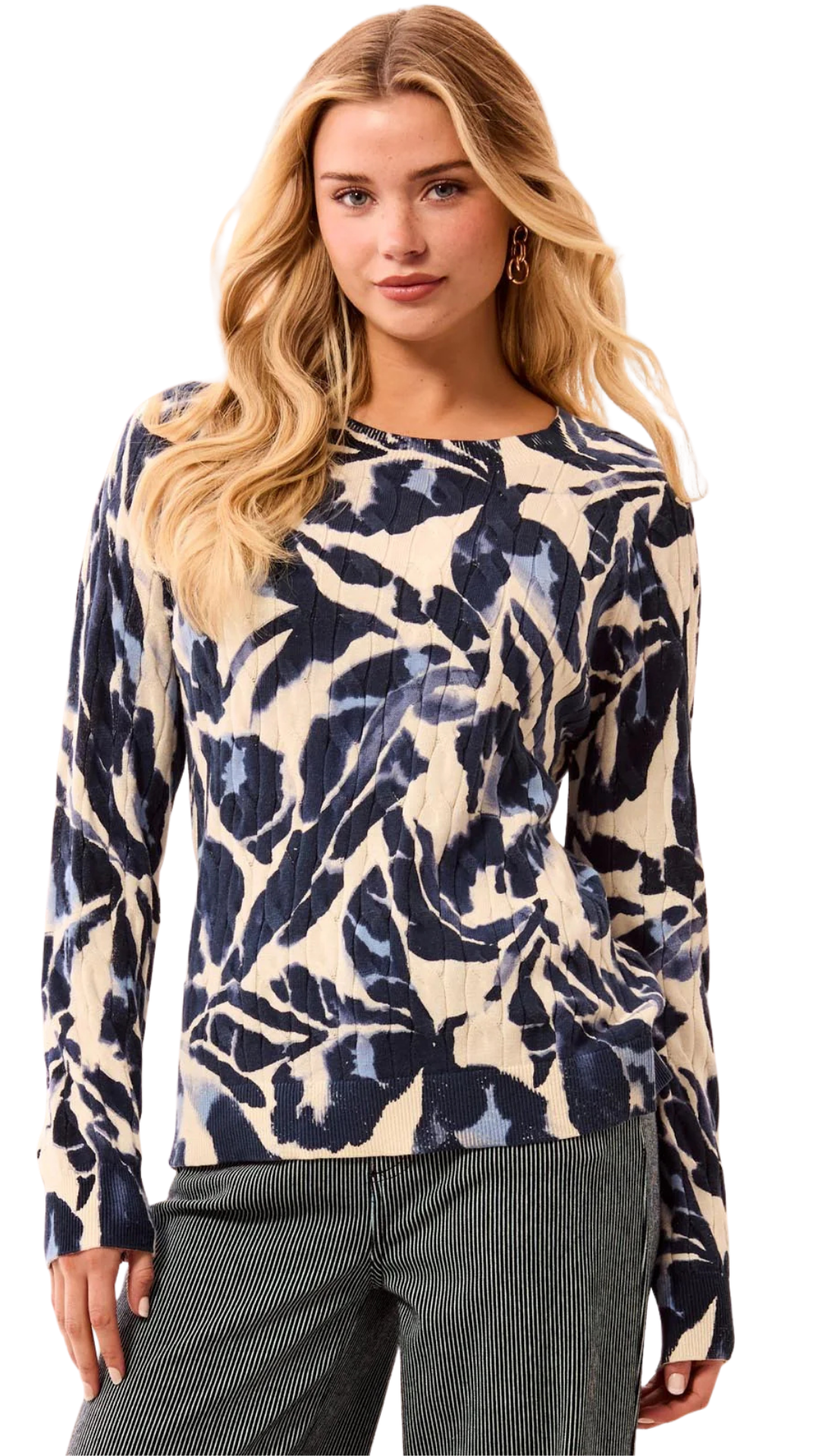 Printed Cable Cotton Crew Neck Sweater. Style TR2383O-576