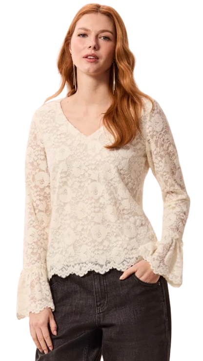 Wear 2 Ways Lace V-Neck Scalloped Hem Top. Style TR6359O-5733