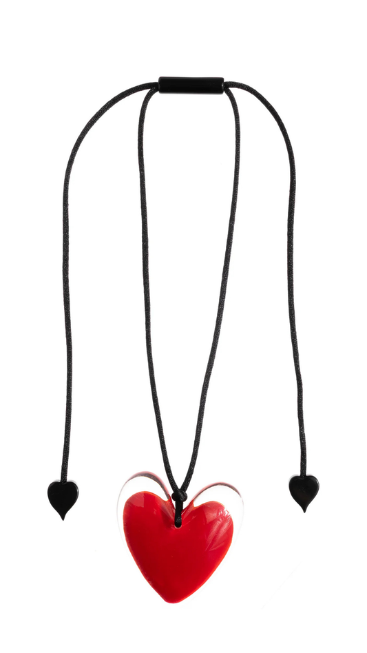 Ole Collection - Small Red Heart With Clear Border Pendant Necklace. Style 5440201NREDQ00