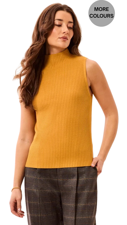 Ribbed Funnel Neck Sleeveless Knit Tank. Style TR3124O-835