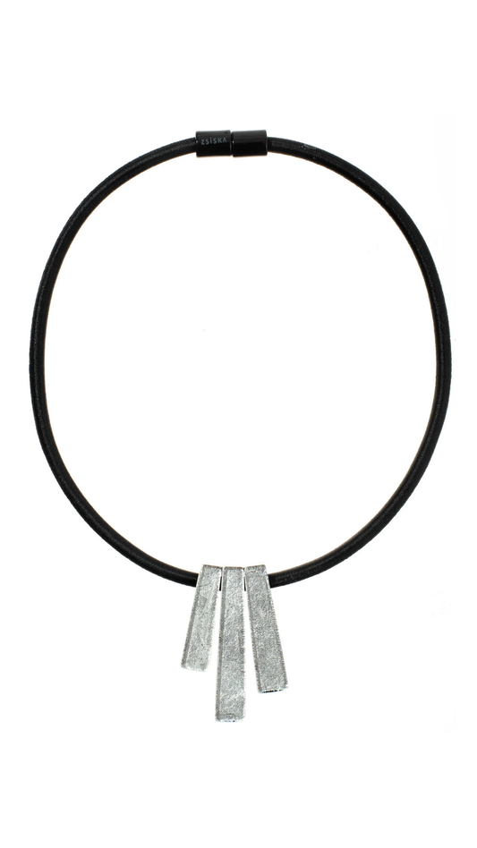 Radiance Collection - Three Silver Rectangular Beads Necklace. Style 8000153SF01Q03