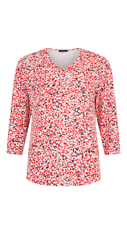 Cross Over V-Neck 3/4 Sleeve Abstract Print Top. Style SUN6121